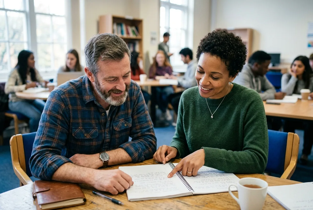A tutor and learner reviewing progress together. Illustrative photograph.